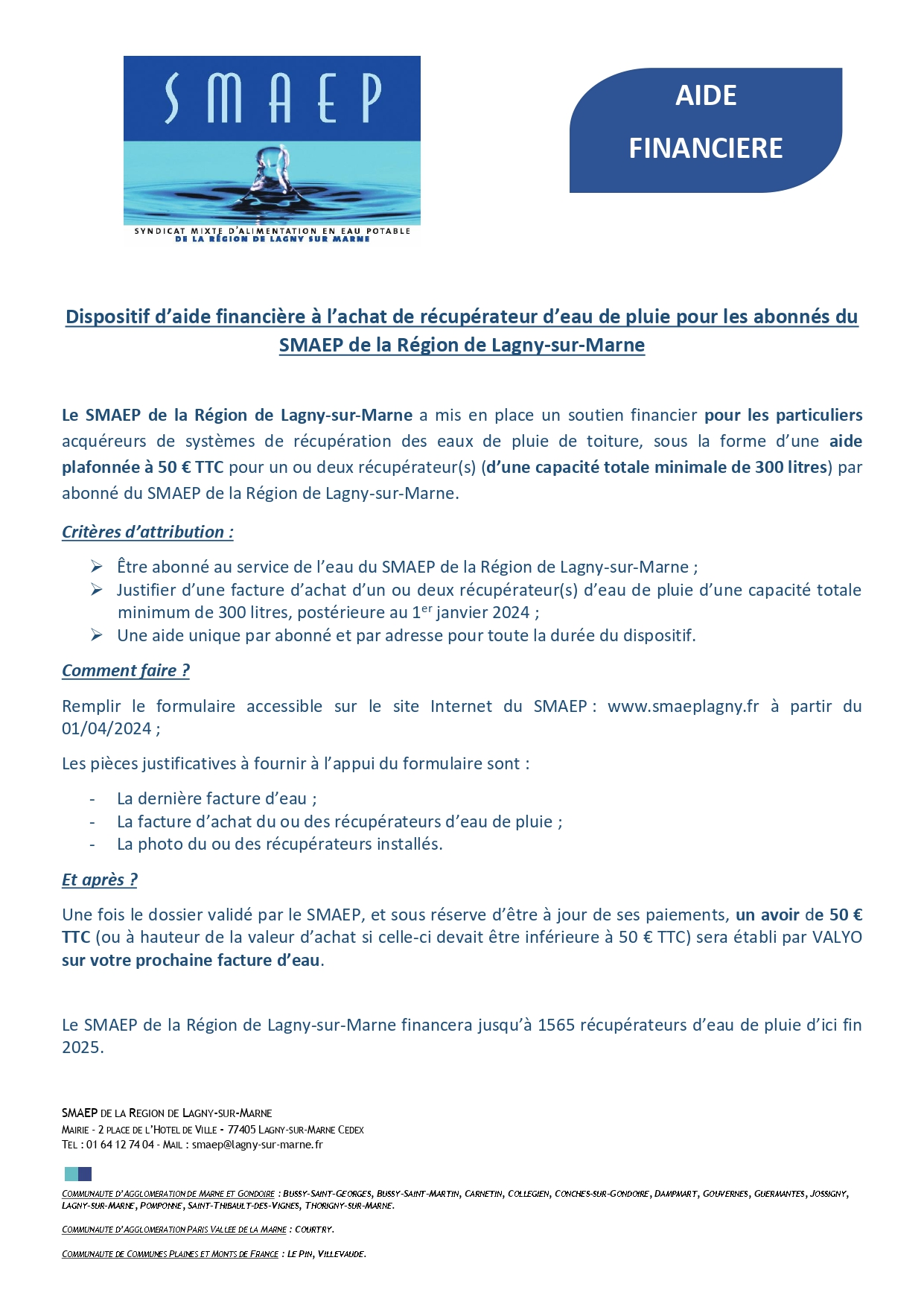 Aide financière pour l'achat d'un récupérateur d'eau de pluie